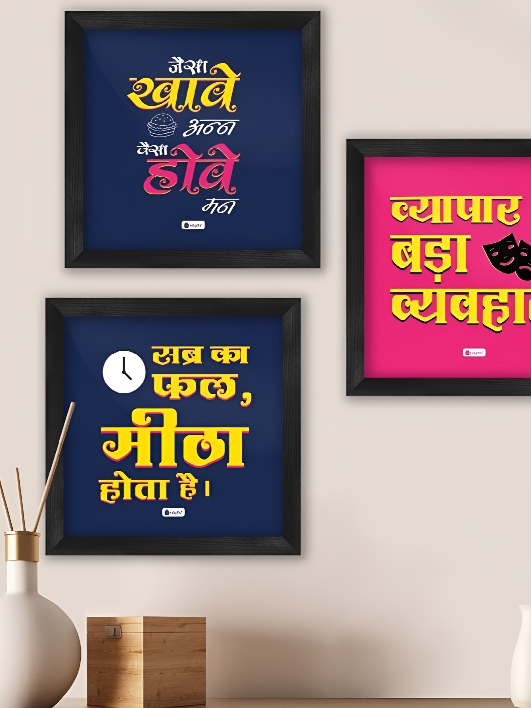 Indigifts Blue & Pink 3 Pieces Healthy Food Printed Wall Art