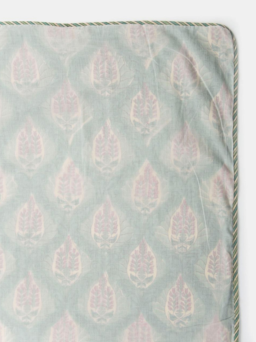 Fabindia Paro Green & White Floral Printed Cotton AC Room Double Bed Dohar