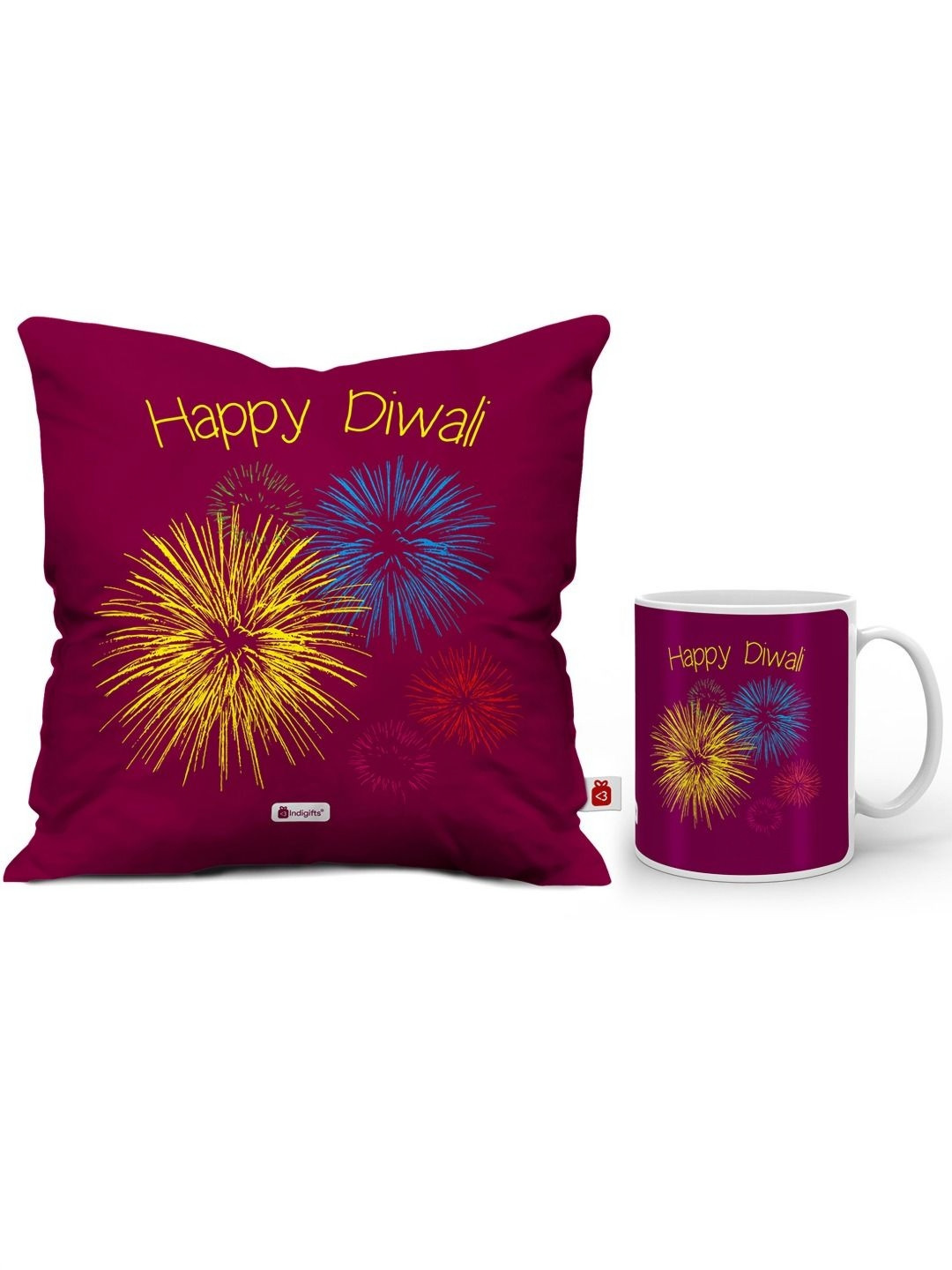 Indigifts Pink & Blue 2 Pieces Printed Square Shaped Cushion Covers With Mug