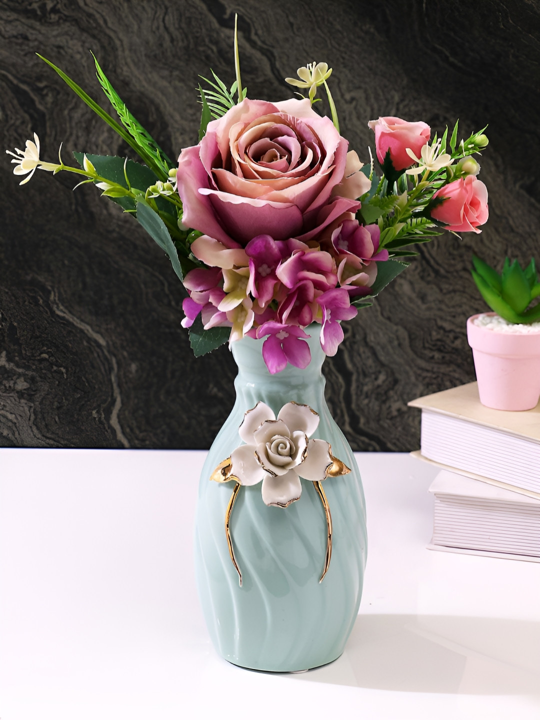 TAYHAA Green & White Ceramic Flower Vase