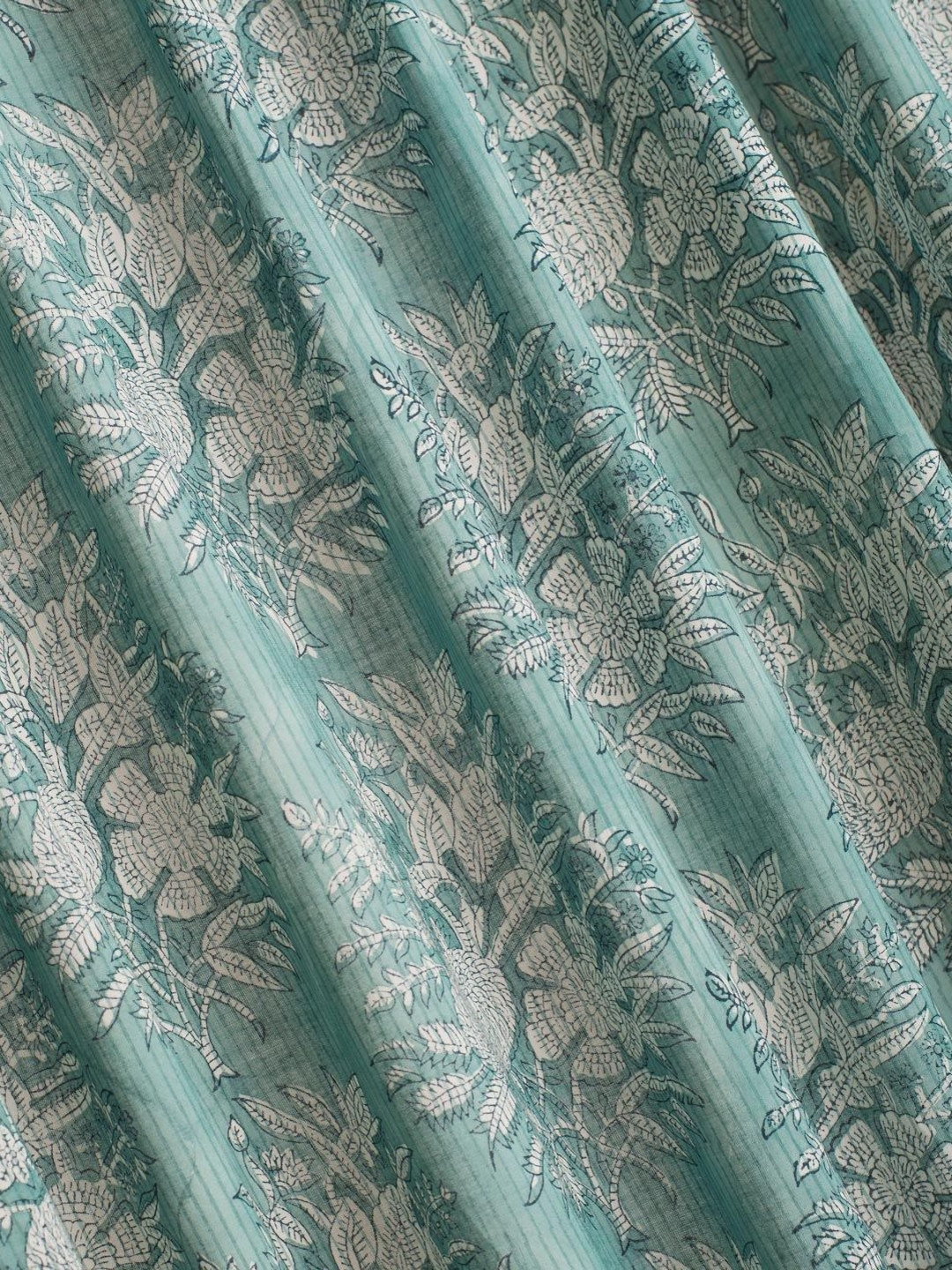 Fabindia Palampur Teal Blue & White Ethnic Motifs Printed Cotton Door Curtain