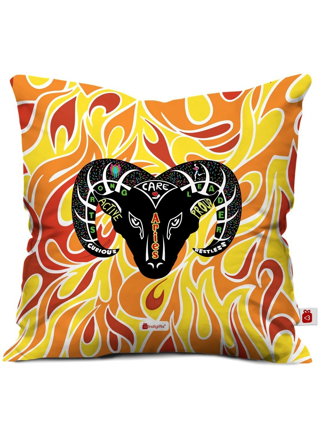 Indigifts Maroon & Yellow Capricorn Zodiac Sign Printed Satin Square Cushion Cover