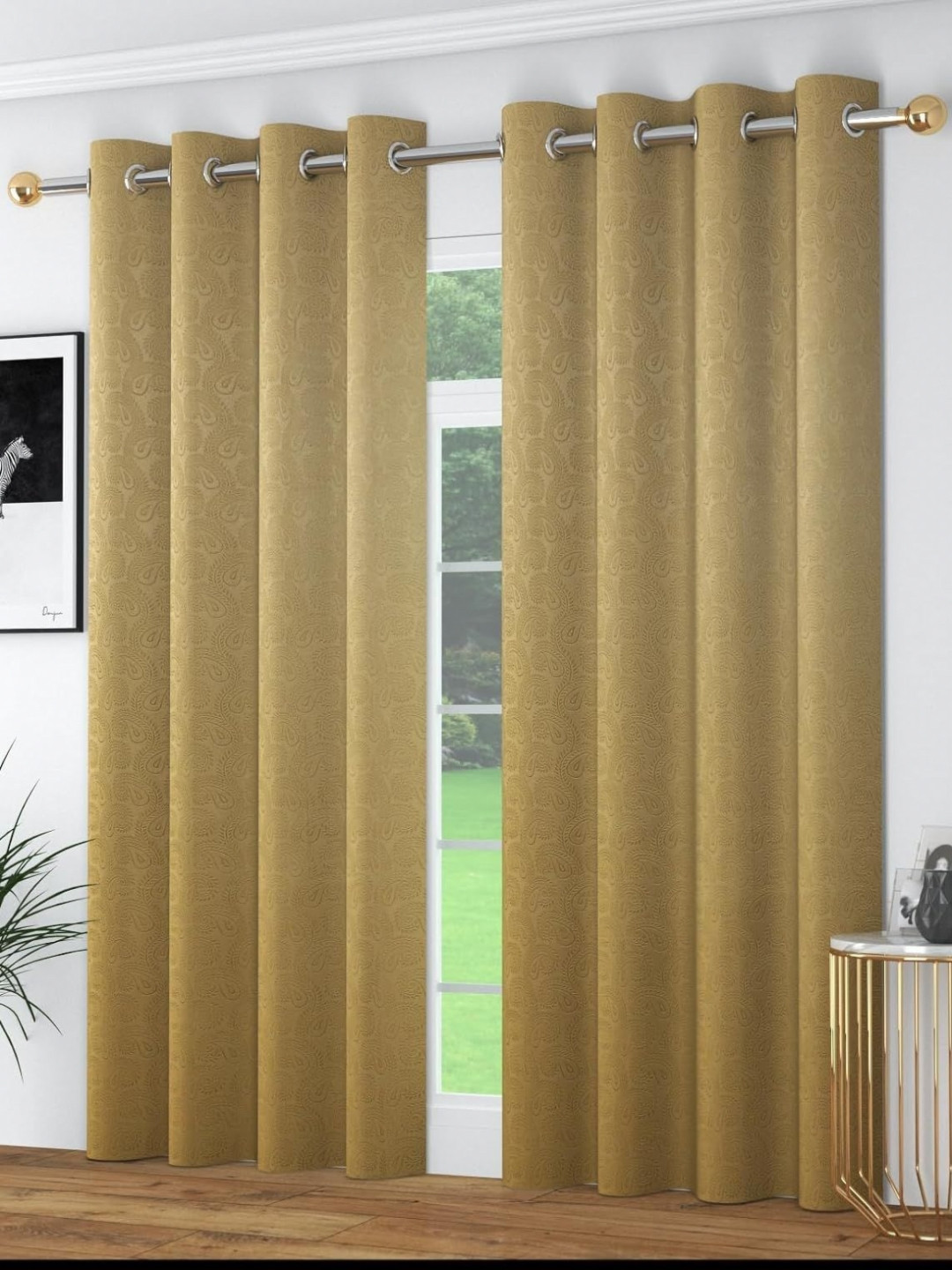 Banchmark Home Furnishings Beige 2 Pieces Ethnic Motifs Printed Black Out Window Curtains