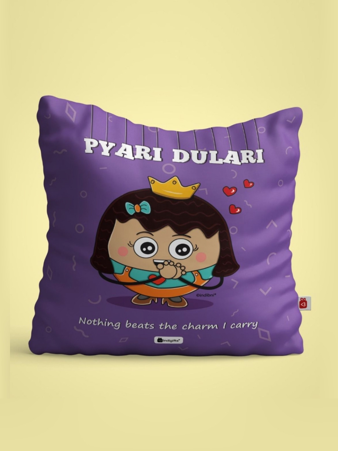 Indigifts Purple & White Quote Cartoon Printed Satin Square Cushion Cover