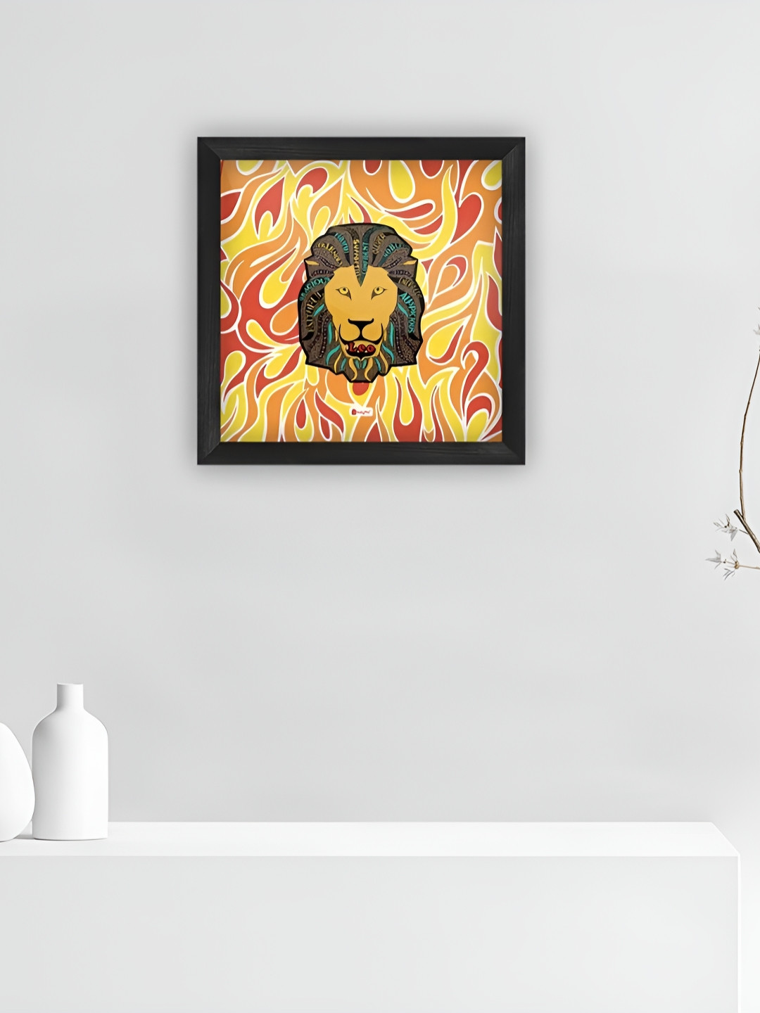 Indigifts Lion Face With Fire Pattern Wood Glossy Hanging Hall Wall Hangings-6In