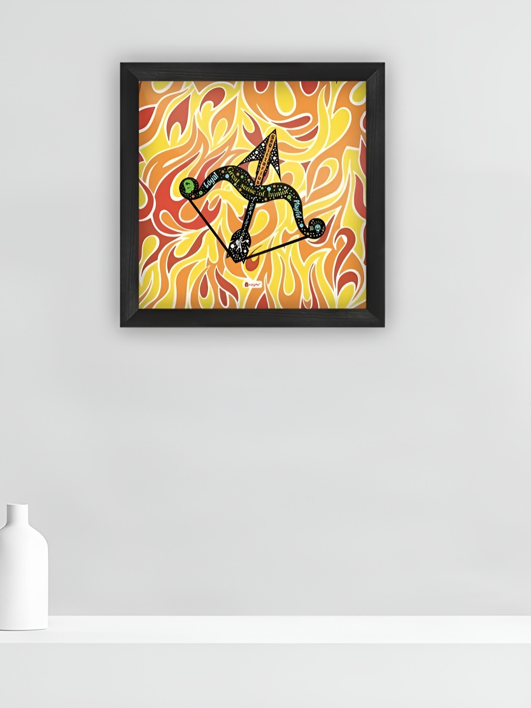 Indigifts Orange & Black Bow And Arrow With Fire Printed Wall Art