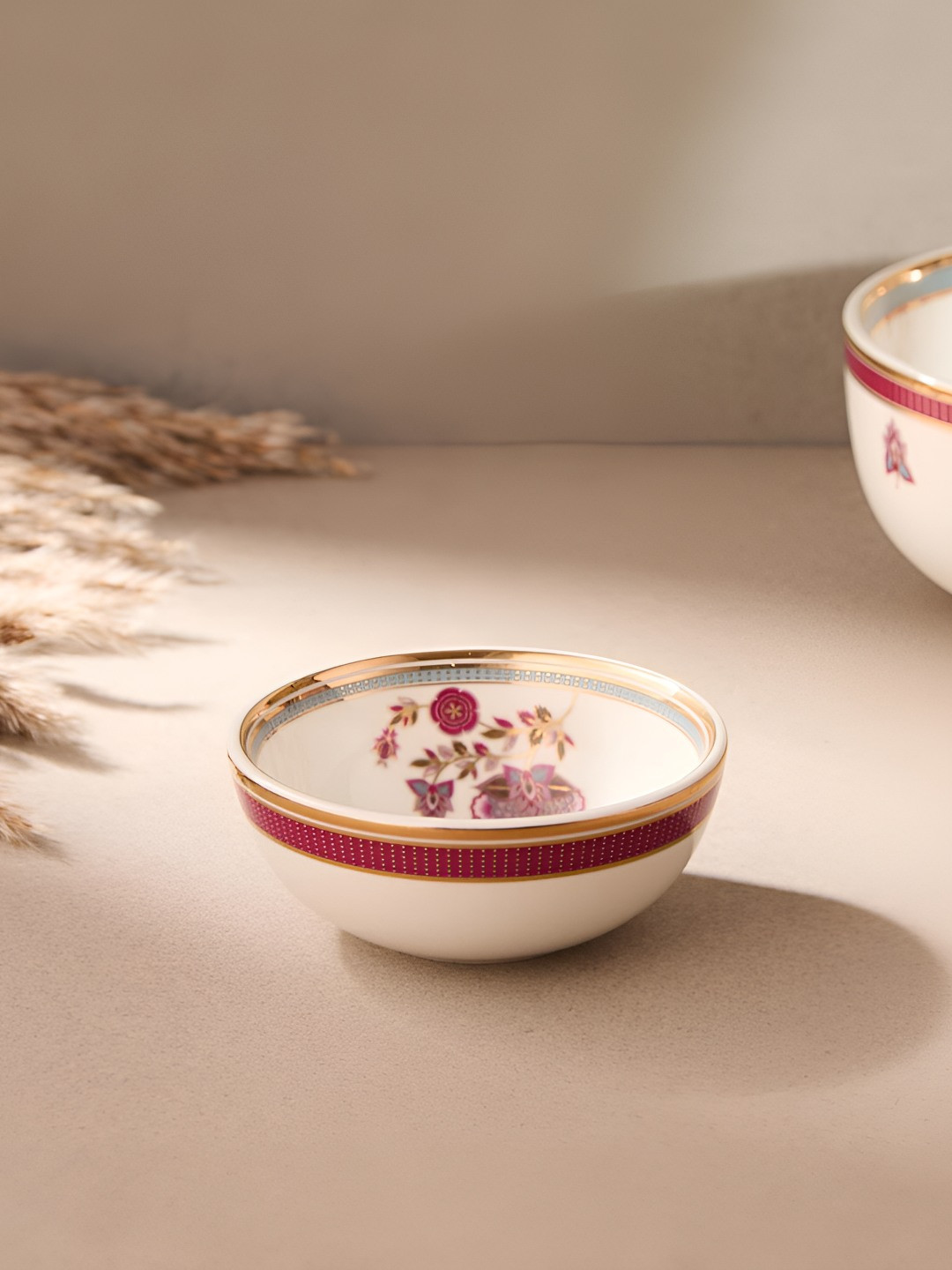 Fabindia Luxe White & Pink Ceramic Easy to Clean Serving Bowl