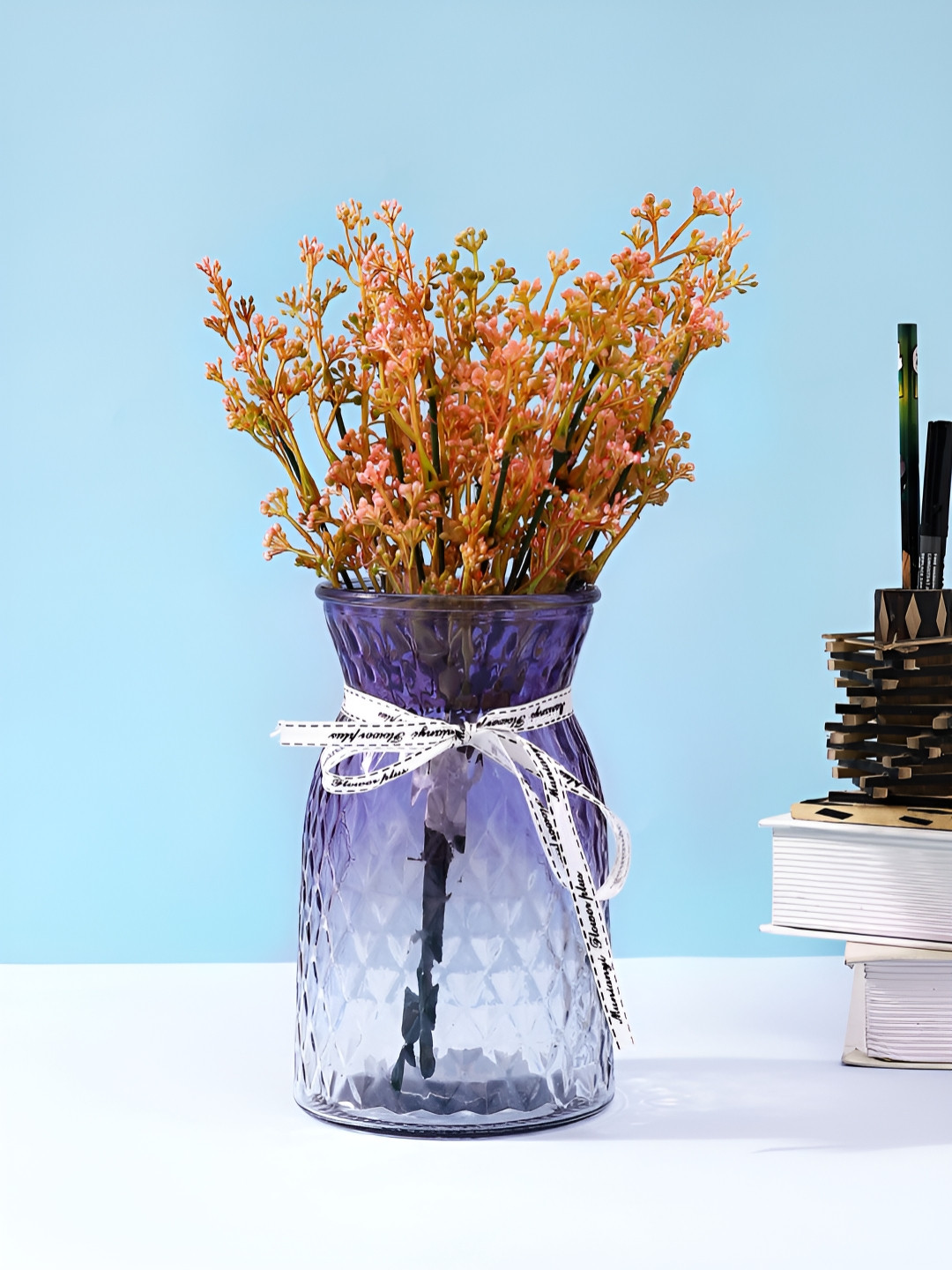 TAYHAA Lavender & Transparent Textured Glass Vase