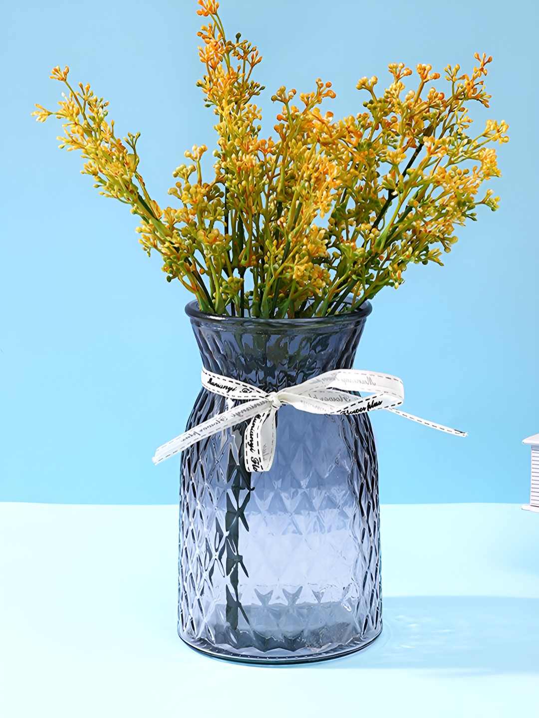 TAYHAA Blue Diamond Textured Glass Vase