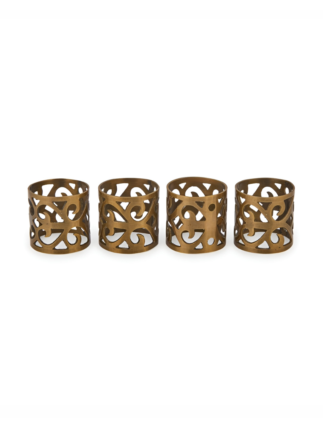Fabindia Gold Toned 4 Pieces Brass Round Napkin Rings