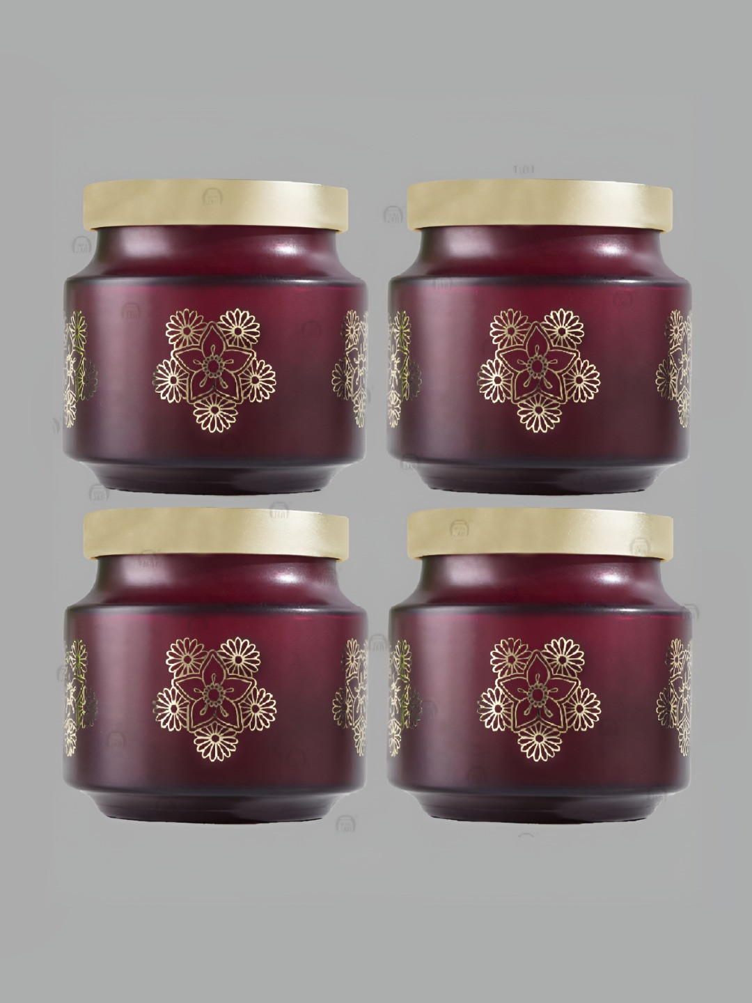 Tyche Enterprises Rejoice Wine Marrygold Maroon Floral Glass Dishwasher Safe 4 Piece Screw Top Canister-600ml