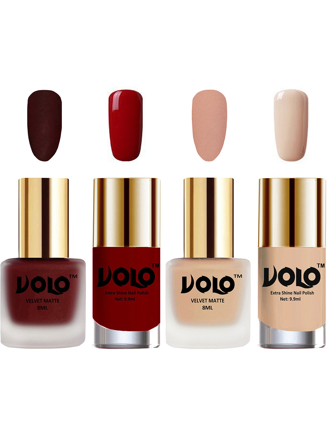 VOLO Set Of 4 Velvet Matte & Extra Shine Nail Polish-8 ml & 9.9 ml Each Shade 23-28-31-65