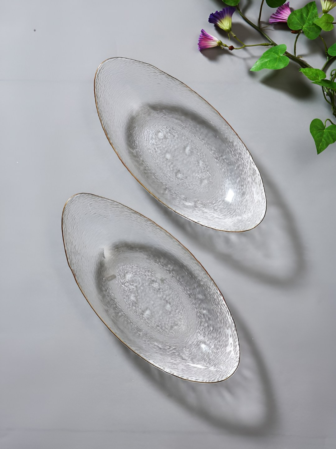 TAYHAA Transparent 2 Pieces Glass Oval shaped Serving Platter