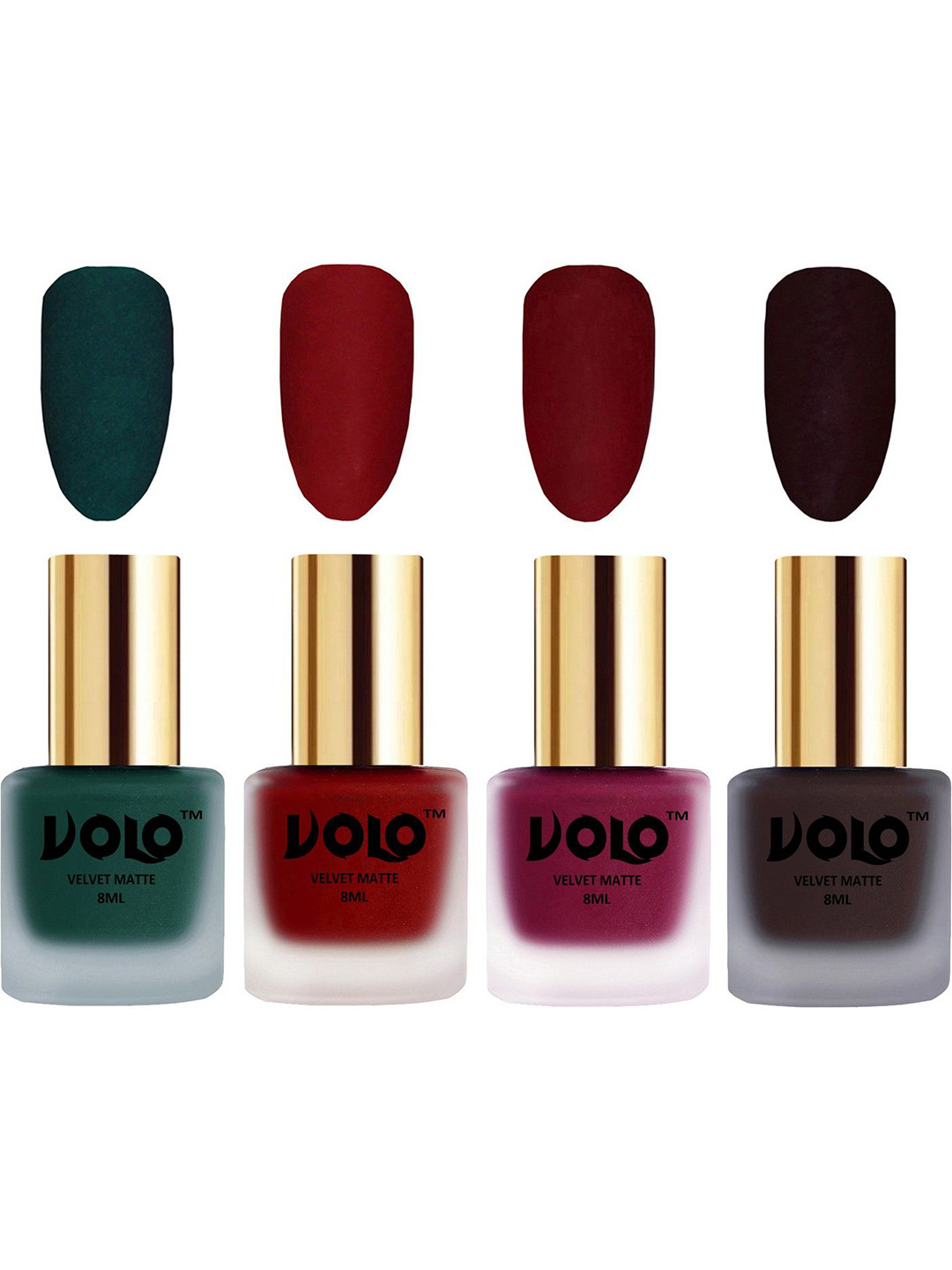 VOLO Set Of 4 Velvet Matte Nail Polish - 8 ml - Tomato Red-Dark Wine-Dark Green-Carrot Red
