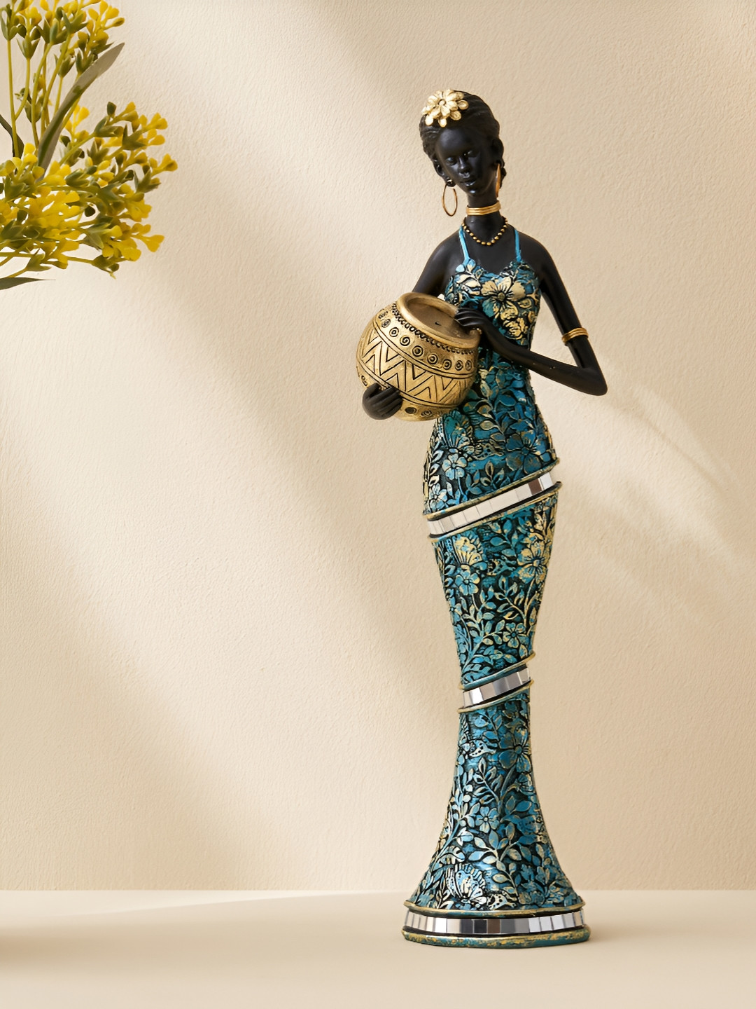 Home Centre Corsica jaguar Blue Standing African Lady Polyresin Figurine Showpiece