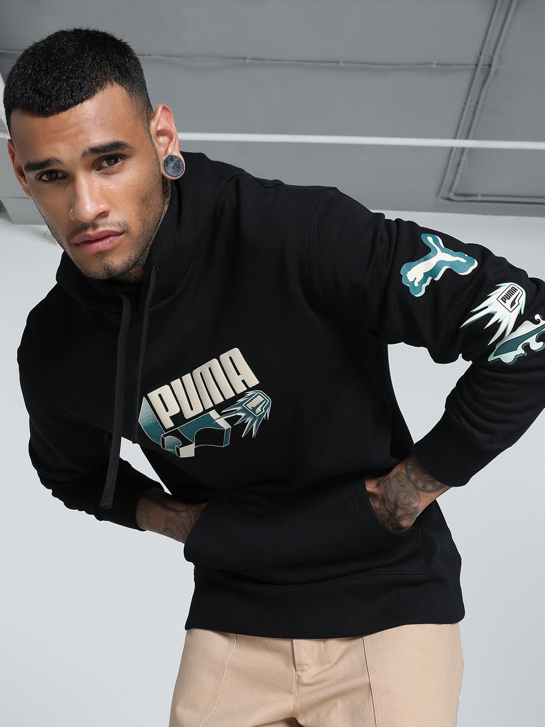 Puma Men Cotton Typography Printed Classics Brand Love Hoodie