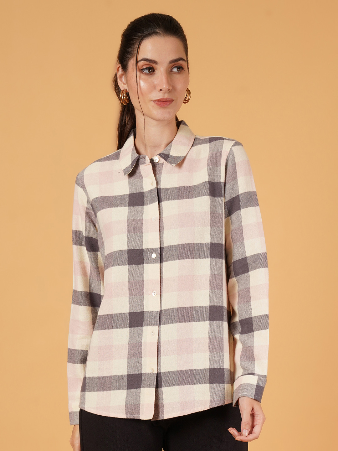Mast & Harbour Women Checked Cotton Cutaway Collar Shirt