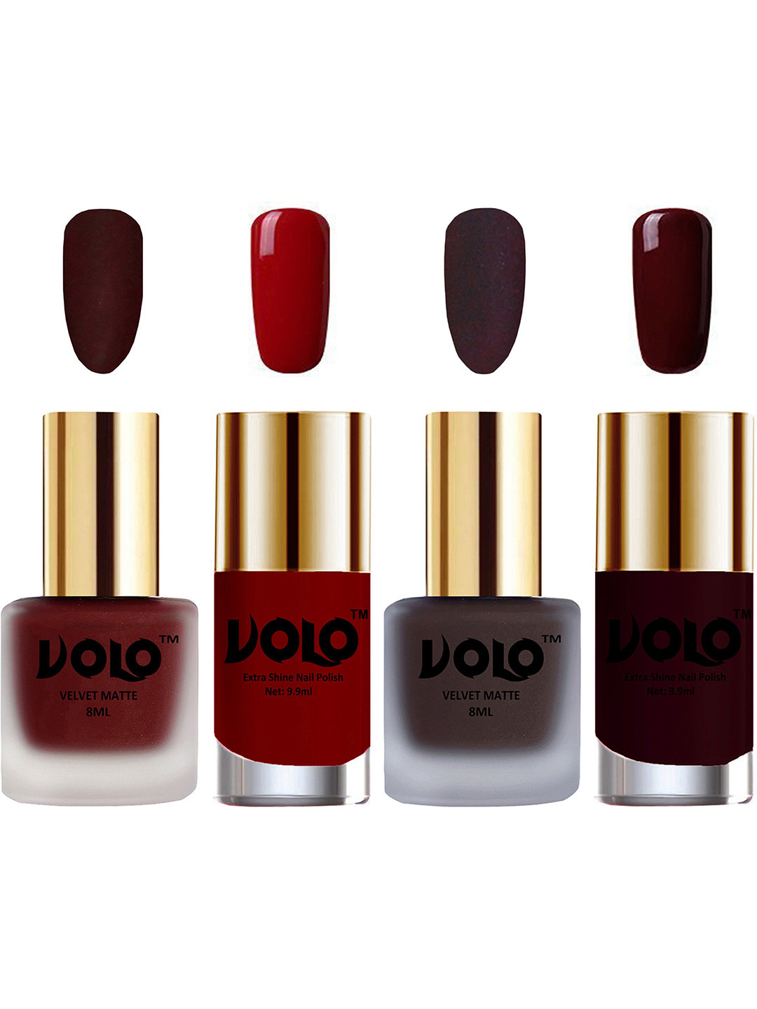 VOLO Set Of 4 Velvet Matte & Extra Shine Nail Polish-8 ml & 9.9 ml Each Shade 23-29-31-44