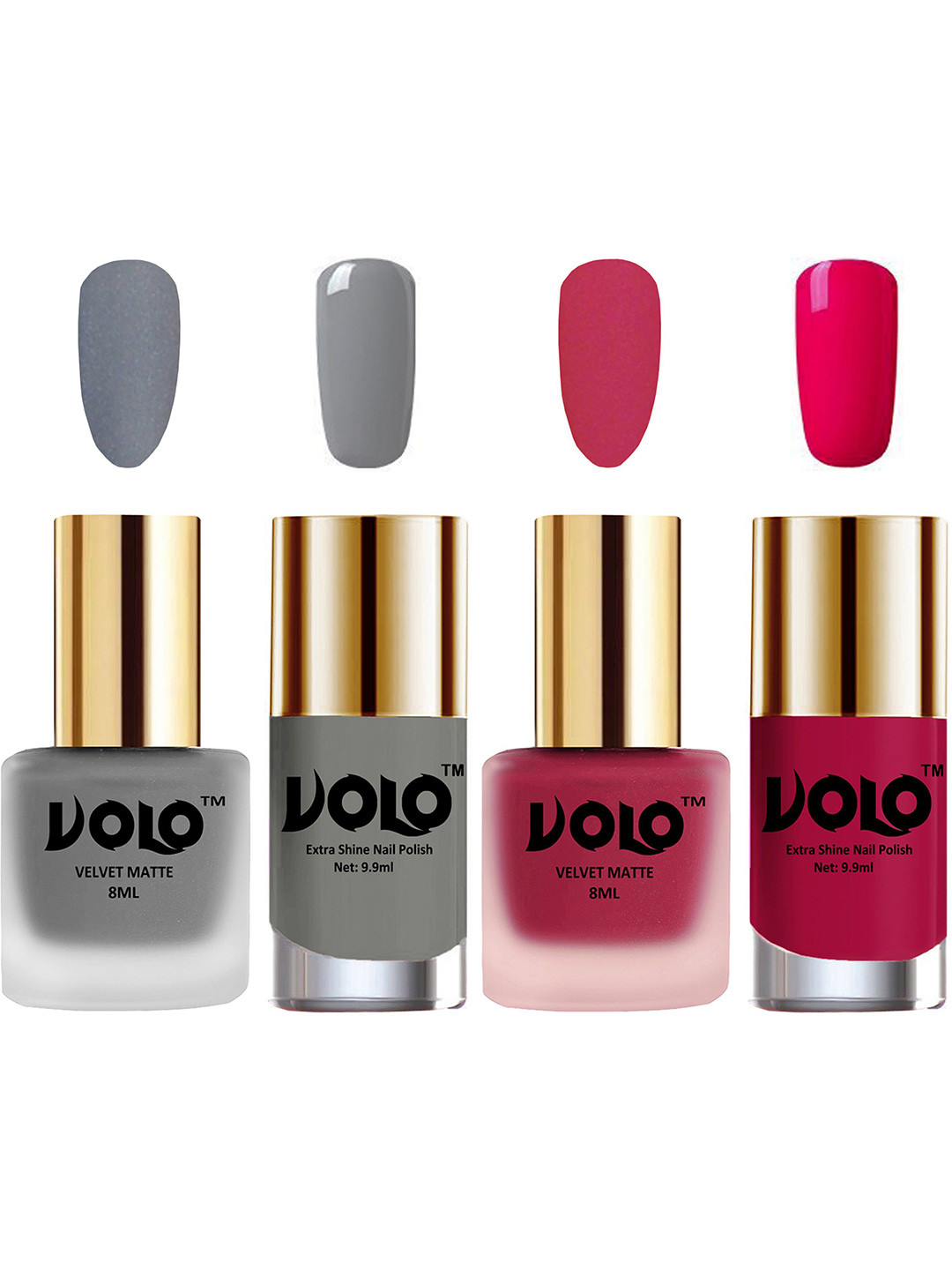 VOLO Set Of 4 Velvet Matte & Extra Shine Nail Polish -8 ml&9.9 ml Each Shade- 20-43-41-53