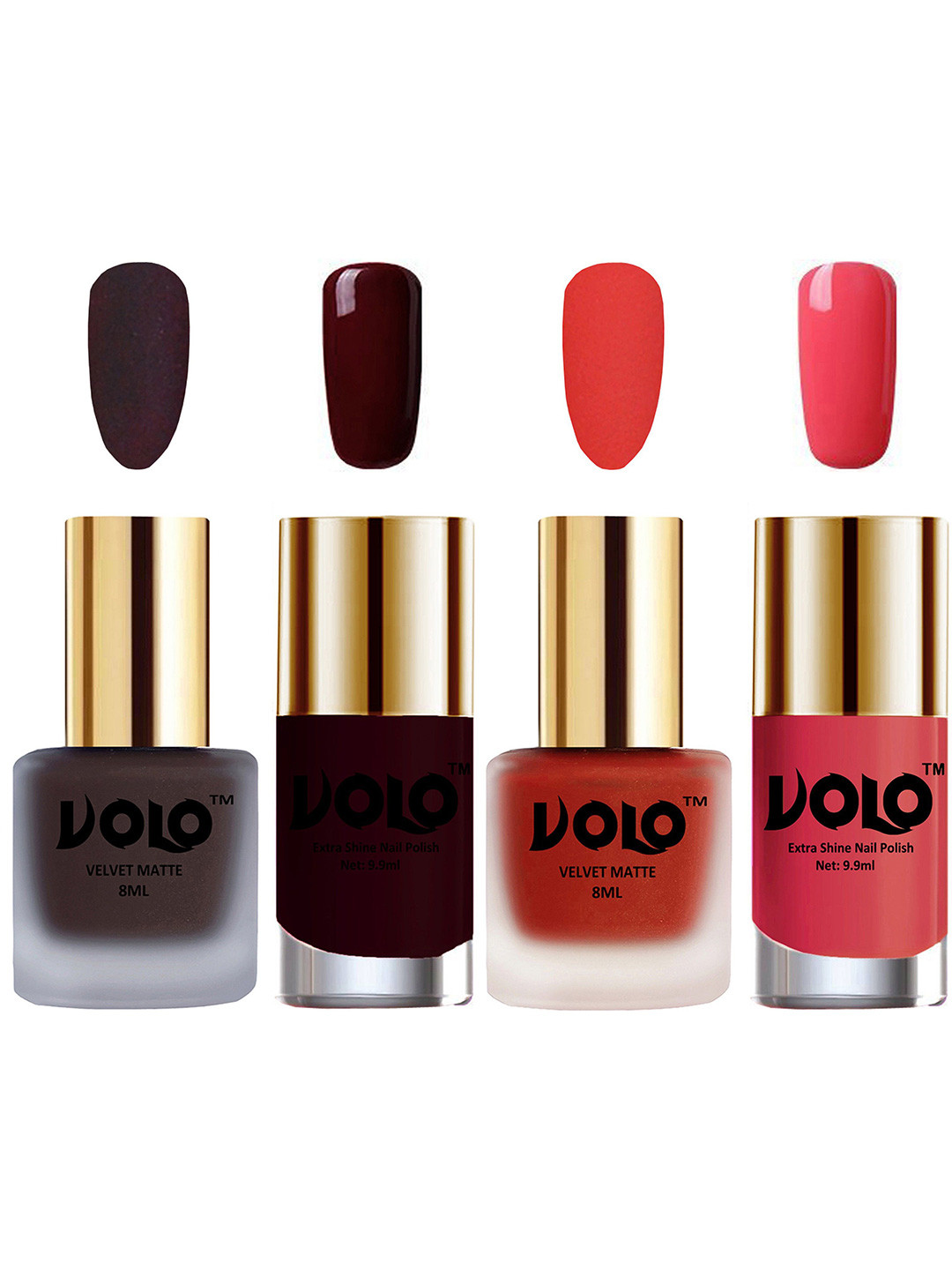 VOLO Set Of 4 Velvet Matte & Extra Shine Nail Polish-8 ml & 9.9 ml Each Shade 23-33-31-46