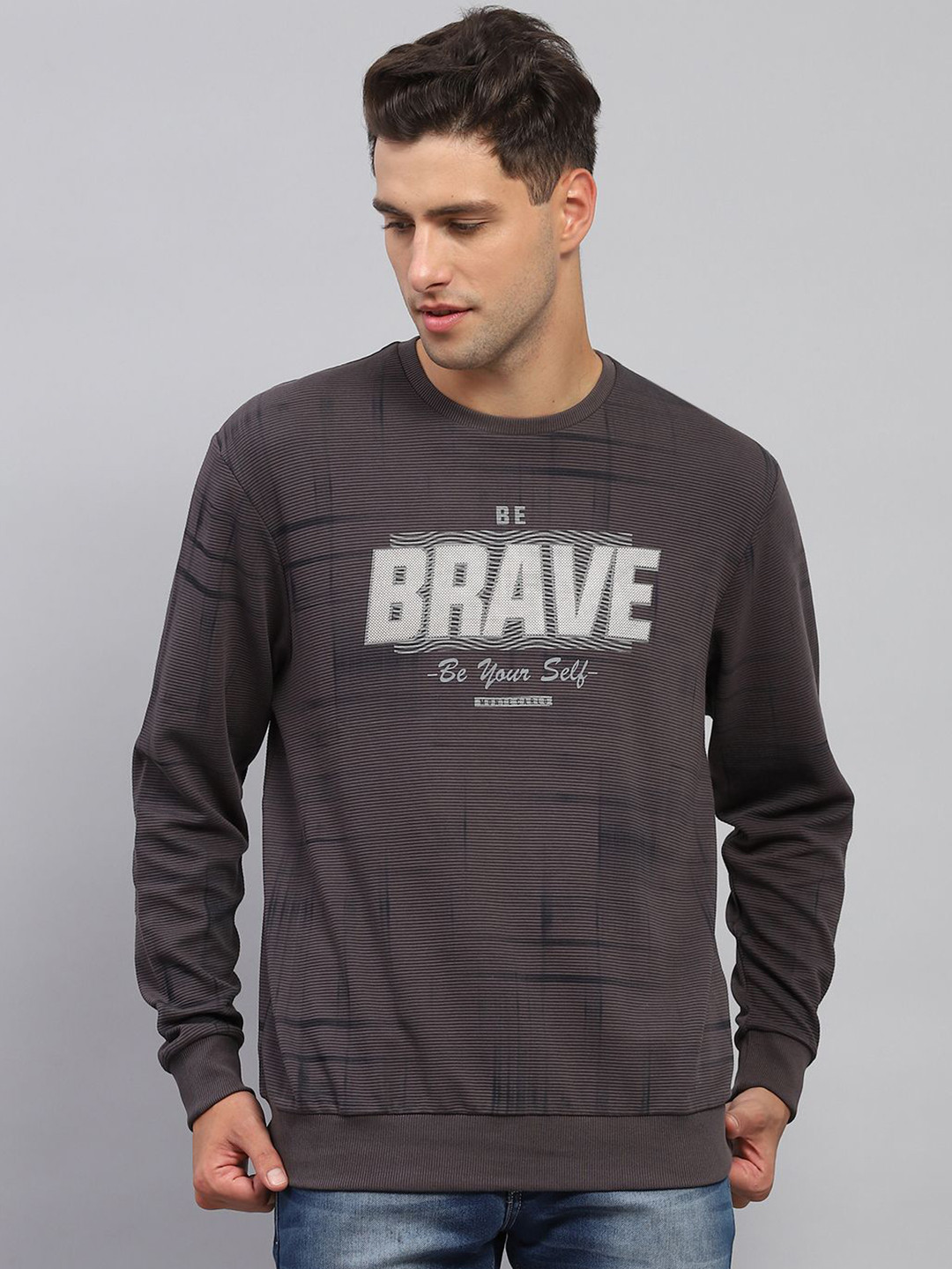 Monte Carlo Men Alphanumeric Printed Round Neck Cotton Sweatshirt