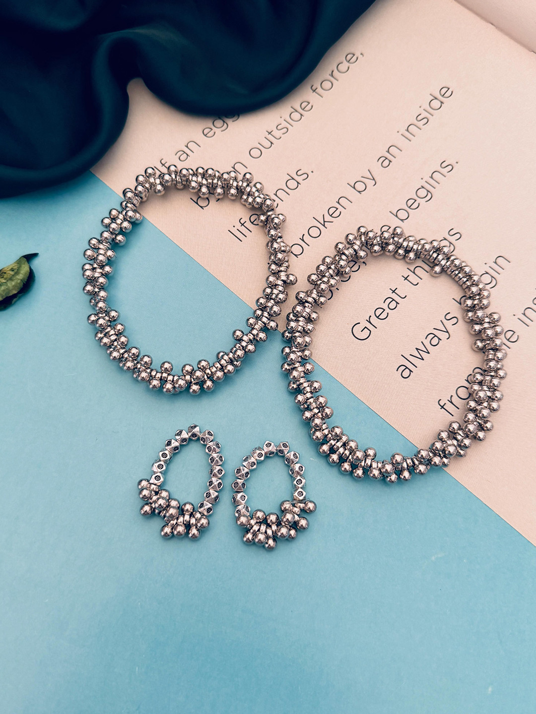 Sangria Set Of 2 Silver-Plated Beaded Anklets With Toe Rings