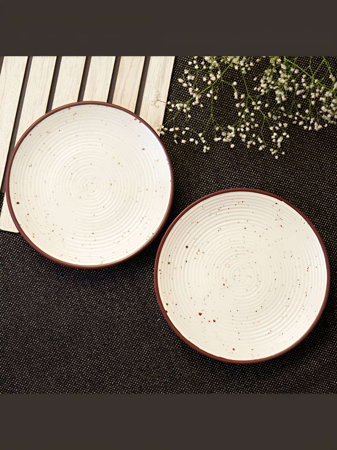 Freakway Cream Colored & Brown 2 Pieces Ceramic Dishwasher & Microwave Safe Plates