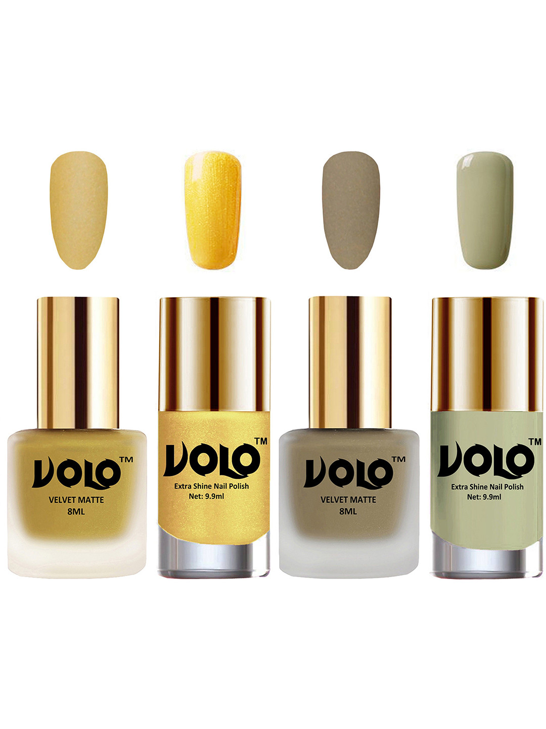VOLO Set Of 4 Velvet Matte & Extra Shine Nail Polish - 8 ml & 9.9 ml Each- 32-37-59-40