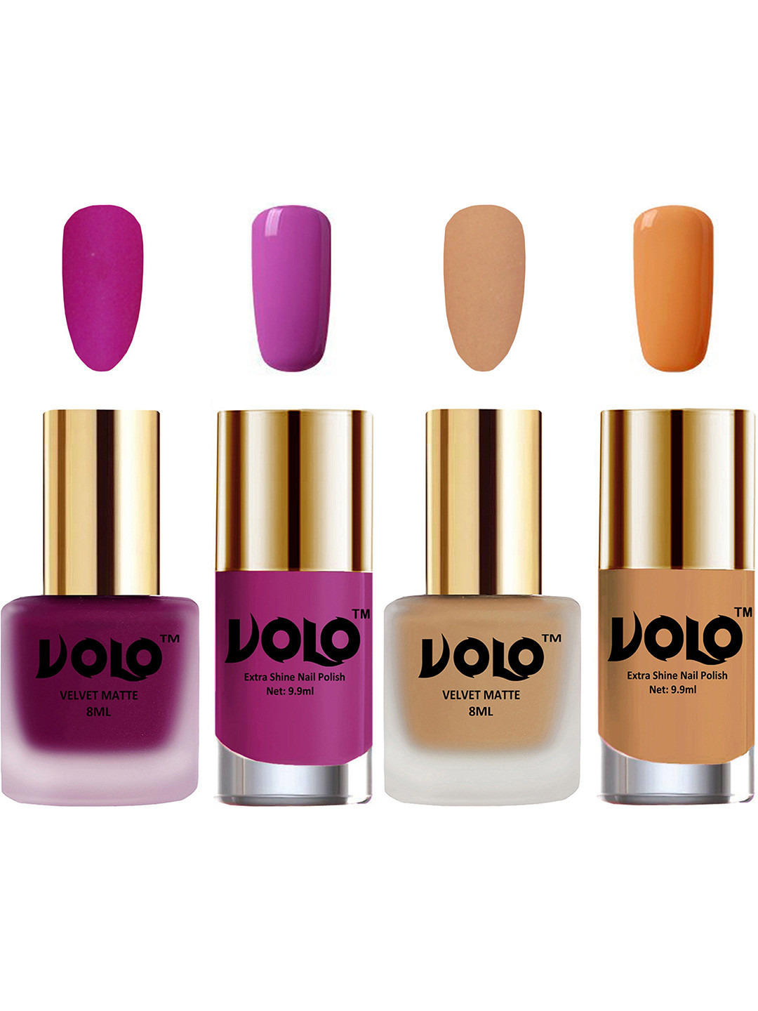 VOLO Set Of 4 Velvet Matte & Extra Shine Nail Polish - 8 ml Each & 9ml Each-14-42-35-50