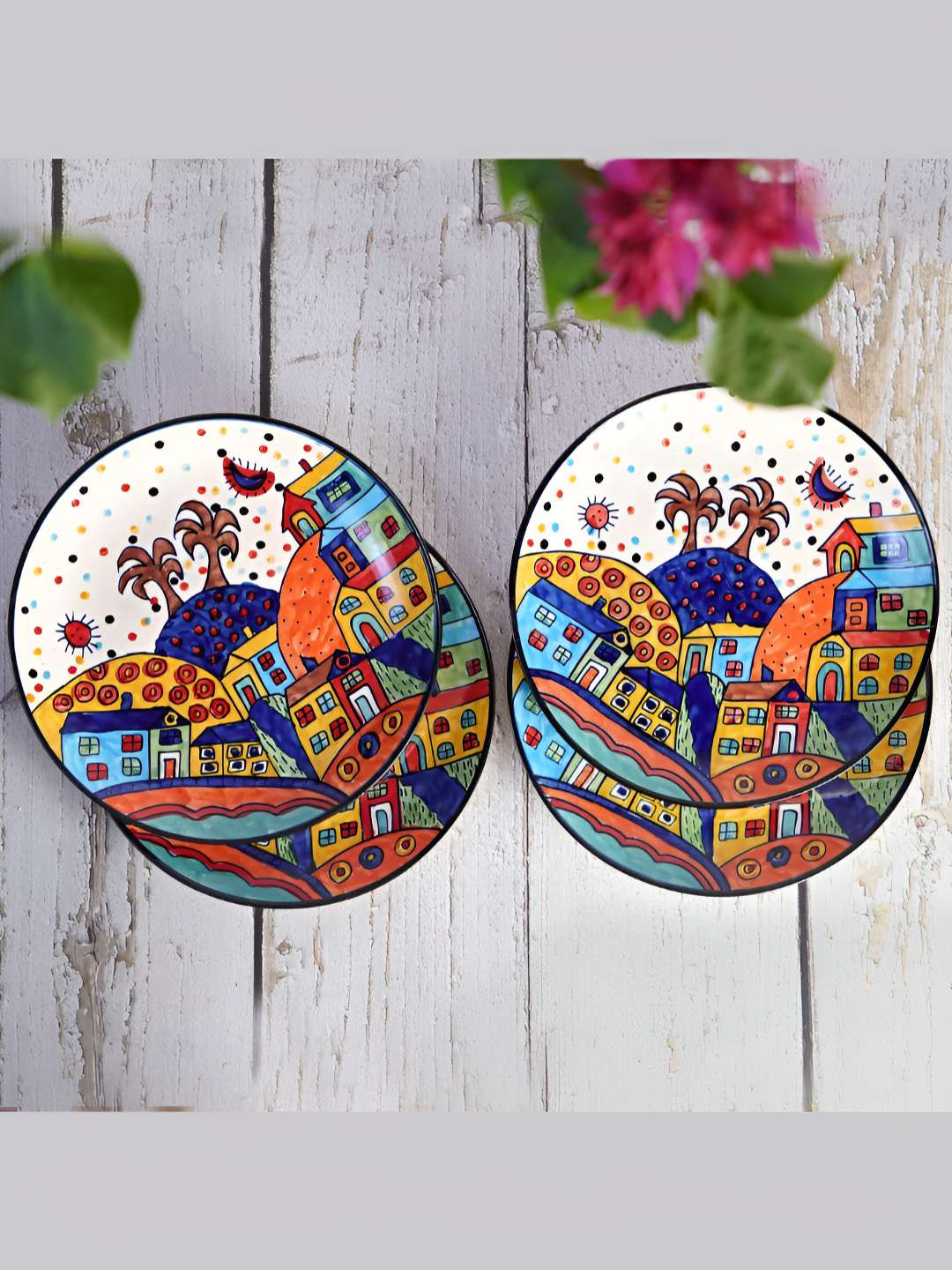 Freakway Beige & Orange Colored 4 Pieces Ceramic Dishwasher & Microwave Safe Plates