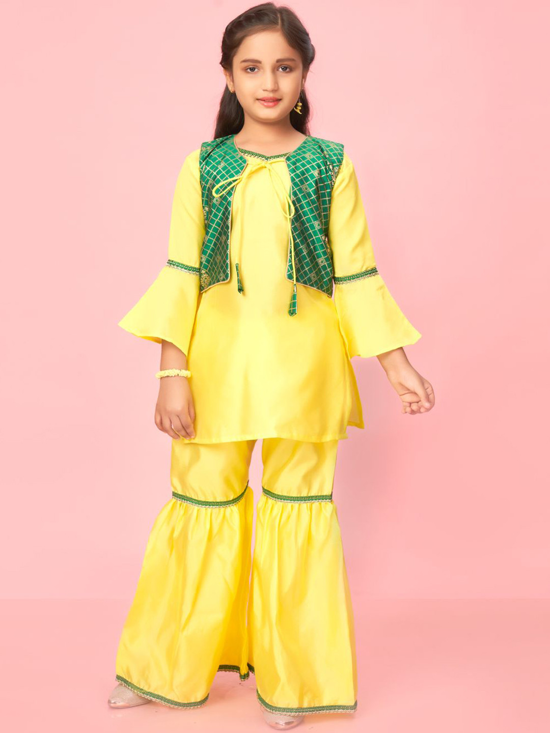 BAESD Girls Pure Silk Kurti With Sharara With Jacket