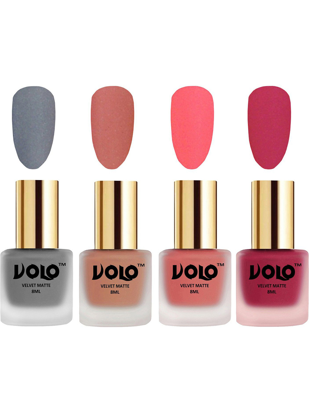 VOLO Set Of 4 Velvet Matte Nail Polish - 8 ml - Light Peach-Grey-Dark Peach-Passion Pink