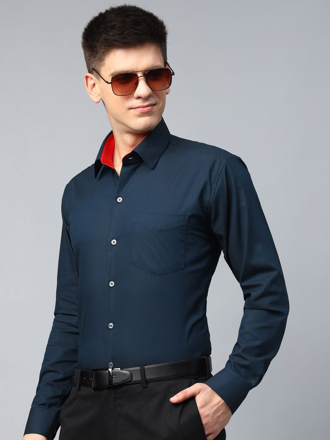 Hancock Men Premium Slim Fit Solid Egyptian Cotton Wrinkle Free Formal Shirt