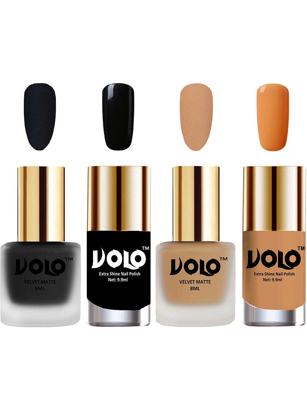 VOLO Set Of 4 Velvet Matte & Extra Shine Nail Polish-8 ml & 9.9 ml Each Shade 05-42-03-50