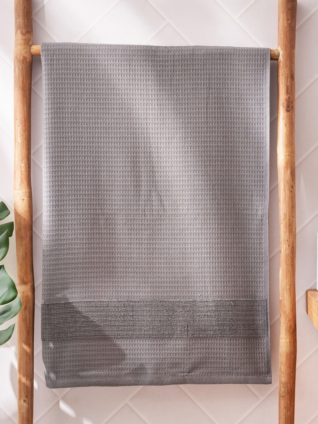 Home Centre Nova Whisper Waffle Grey Striped Cotton 120 GSM Bath Towel