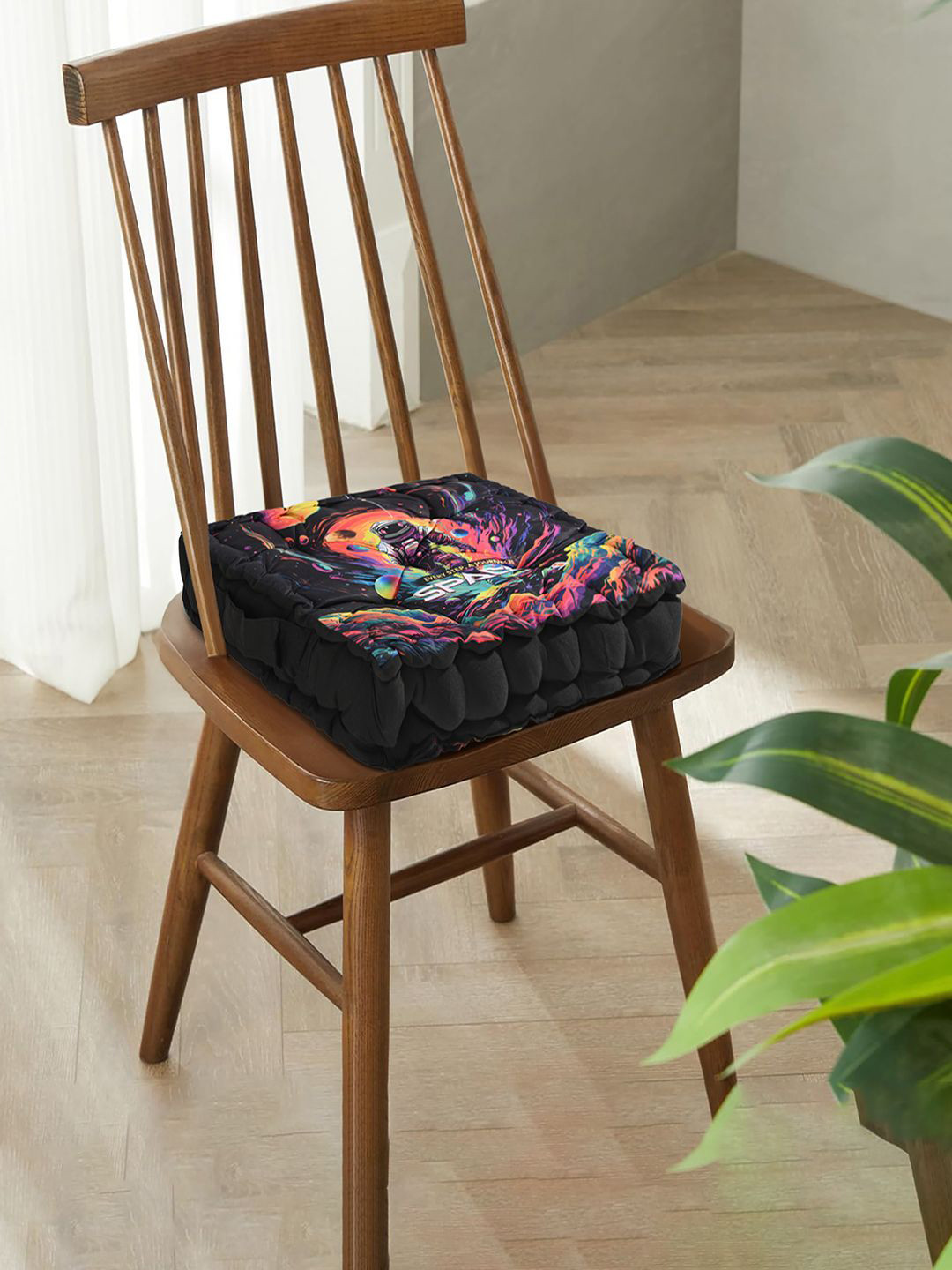 Kuber Industries Journey to Space 4 Pieces Black & Red Printed Chair Pads