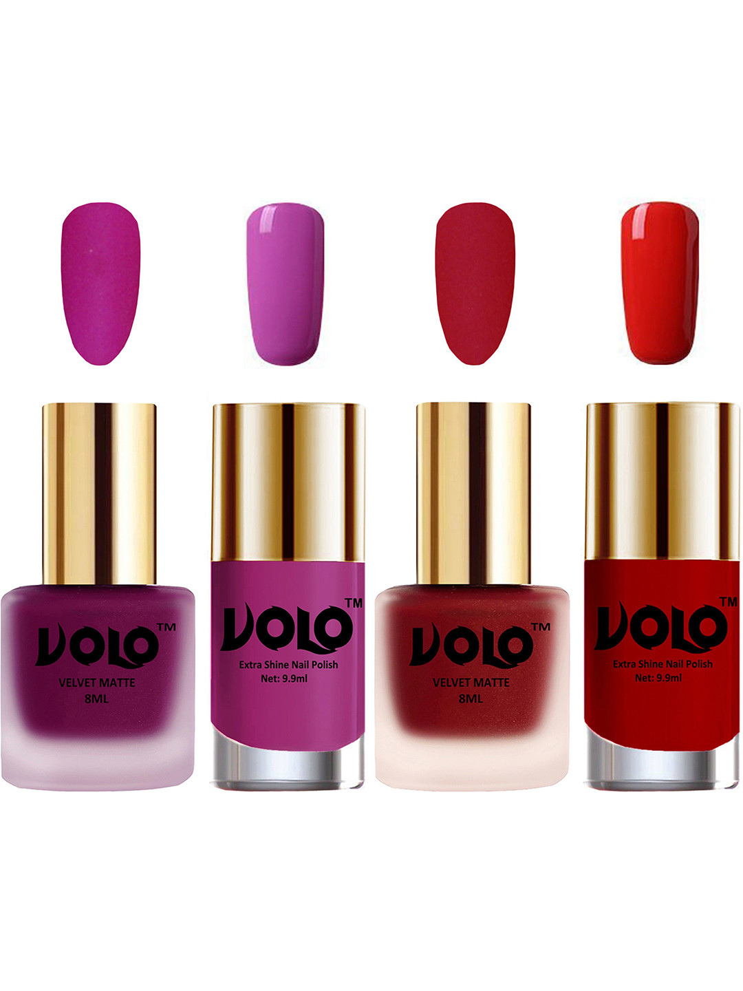 VOLO Set Of 4 Velvet Matte & Extra Shine Nail Polish-8 ml & 9.9 ml Each Shade 14-36-35-38