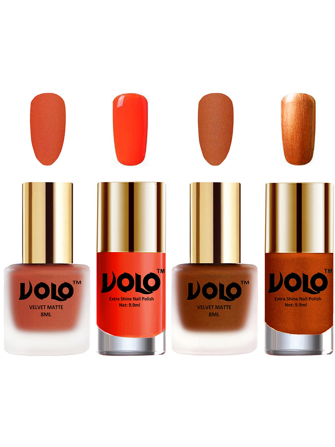 VOLO Set Of 4 Velvet Matte & Extra Shine Nail Polish-8 ml & 9.9 ml Each Shade 30-35-14-60