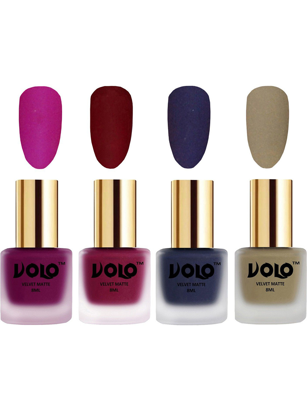 VOLO Set Of 4 Velvet Matte Nail Polish-8 ml-Magenta-Sand Nude-Russian Navy Blue-Carrot Red