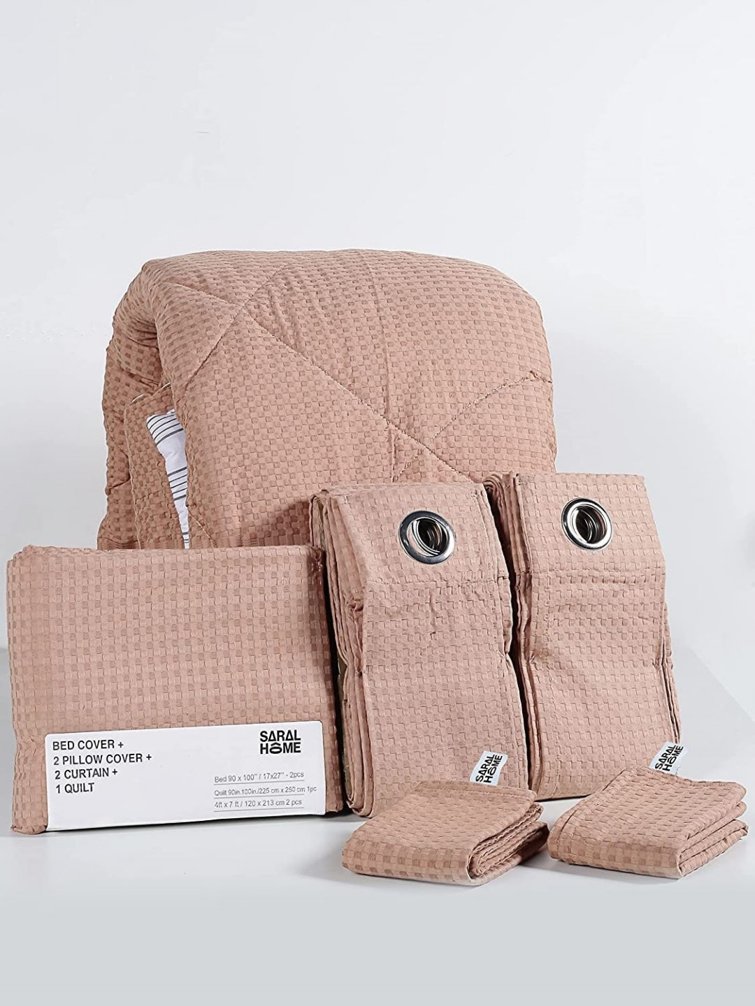 Saral Home Waffle Beige Geometric Cotton 160 TC Queen Fine Bedsheet with 2 Pillow Covers-90 x 100 inches