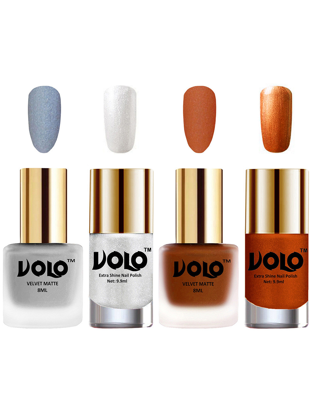 VOLO Set Of 4 Velvet Matte & Extra Shine Nail Polish - 8 ml Each Shade- 33 - 35 - 46 - 60