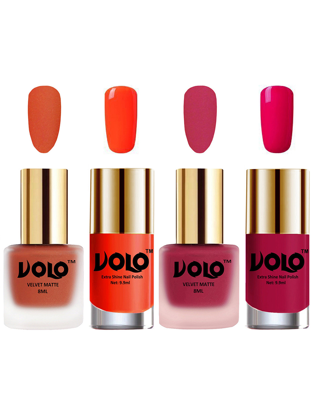 VOLO Set Of 4 Velvet Matte & Extra Shine Nail Polish-8 ml & 9.9 ml Each Shade 30-43-14-53