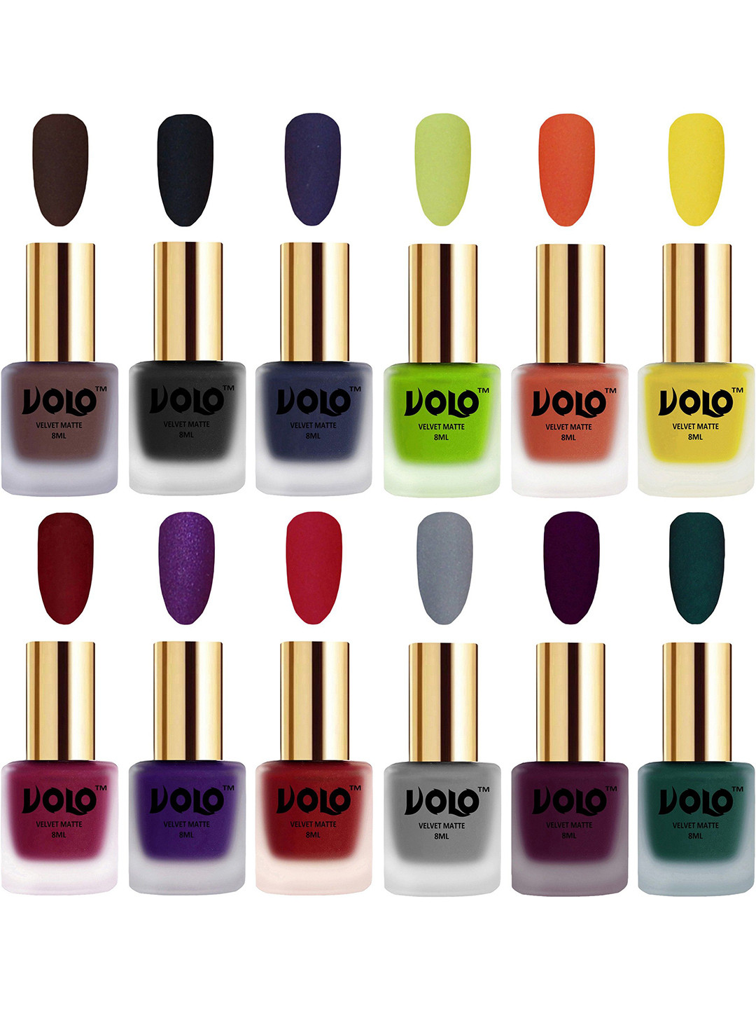 VOLO Set Of 12 Velvet Matte Nail Polish - 8 ml Each Shade Light Wine- Metallic Dark Purple