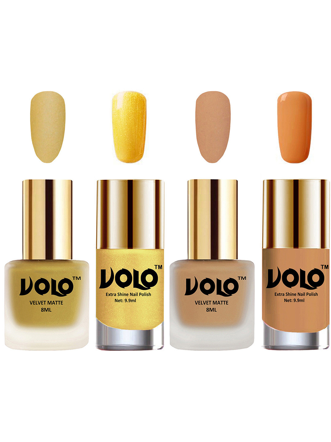 VOLO Set Of 4 Velvet Matte Nail Polish - 8 ml & 9.9 ml Each -Golden-Nude-Gold Chrome-Nude