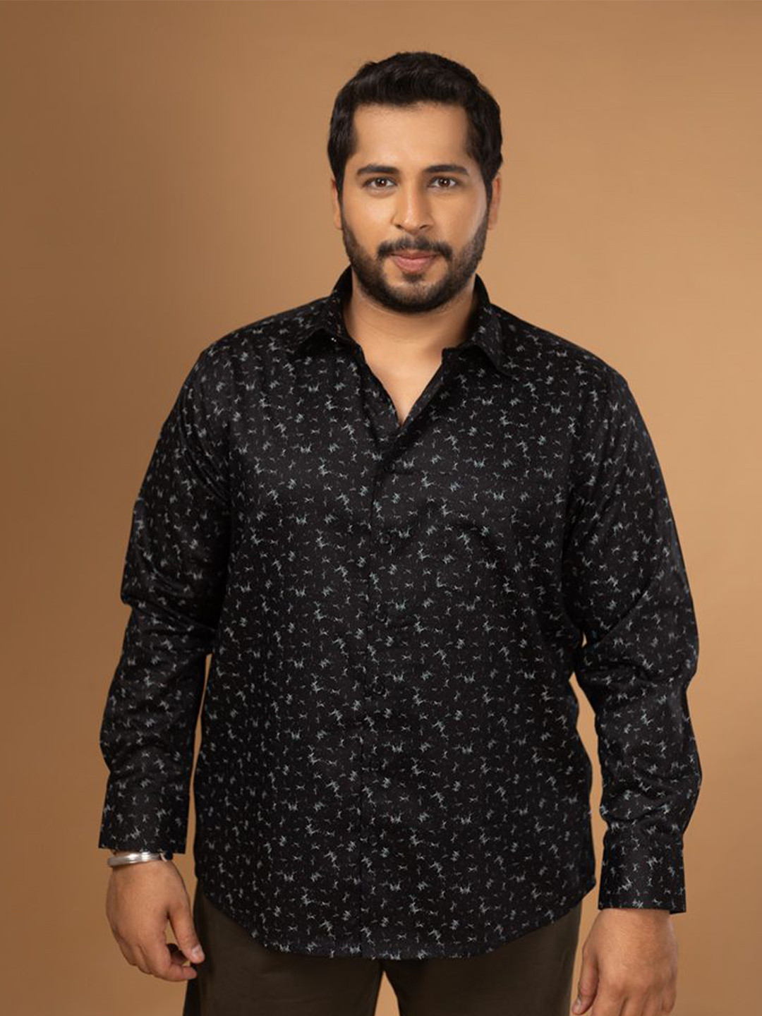 Sizeupp Men Plus Size Collared Neck Regular Fit Printed Evening Shirt