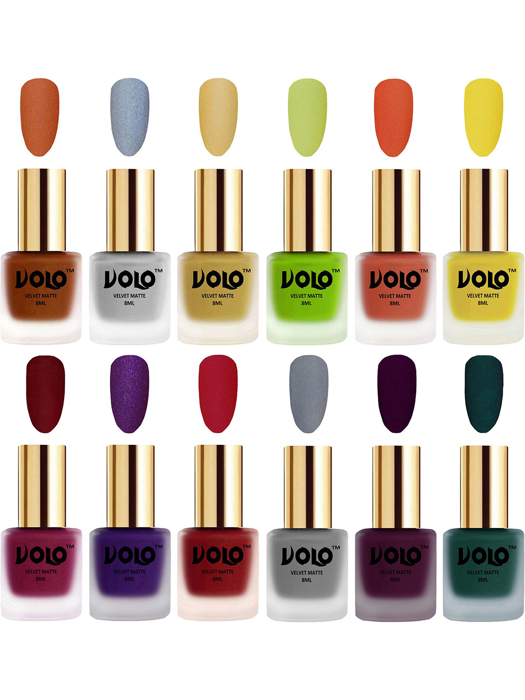 VOLO Set Of 12 Velvet Matte Nail Polish- 8 ml Each-Shade 4- 5 -7-9