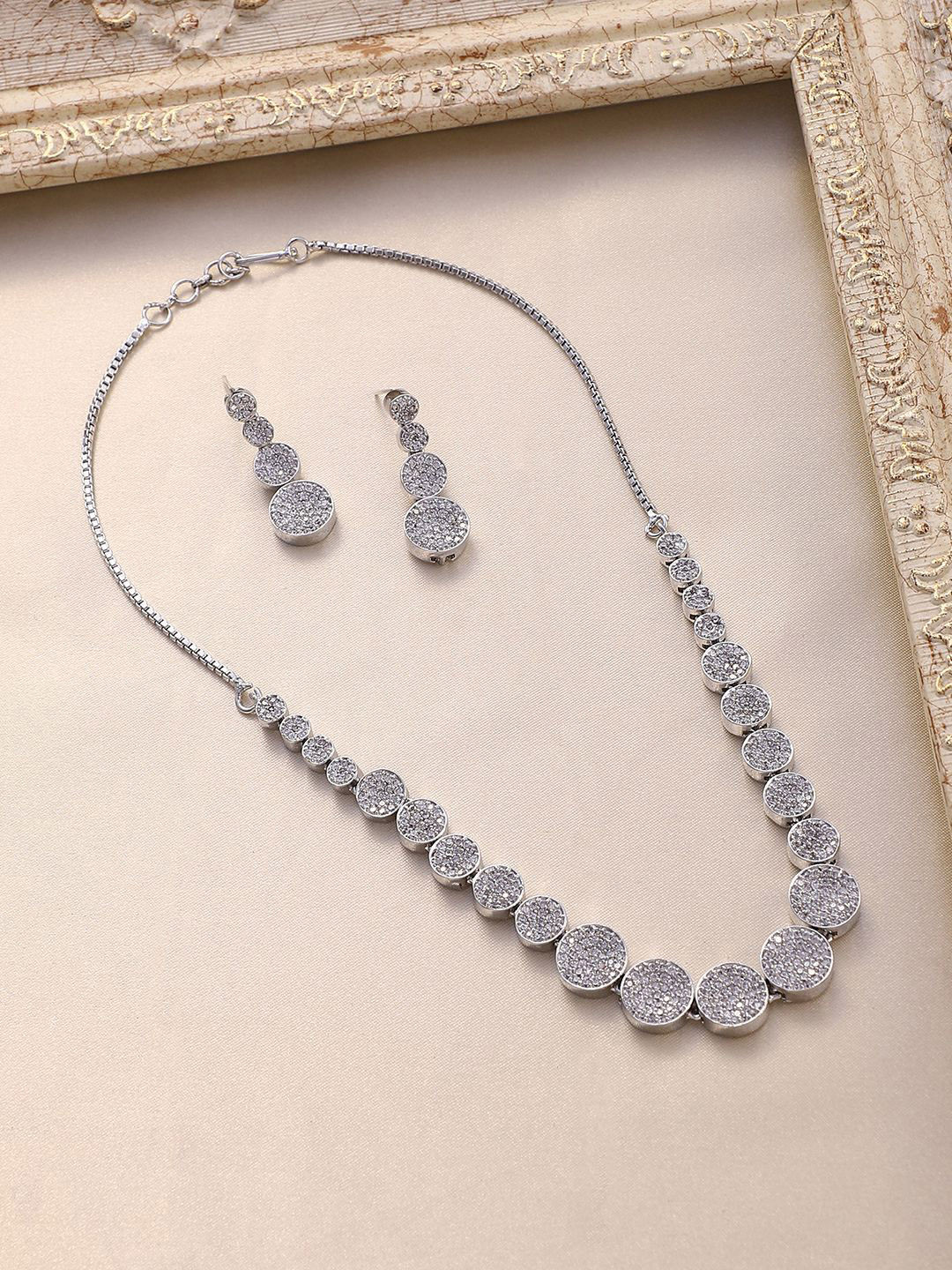 SOHI Silver-Plated Stone Studded Anaya Jewellery Set