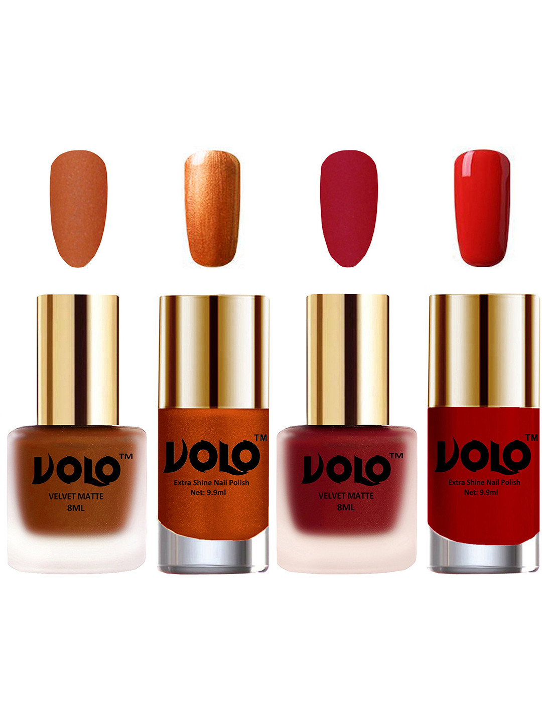 VOLO Set Of 4 Velvet Matte & Extra Shine Nail Polish-8 ml & 9.9 ml Each Shade 35-36-60-38