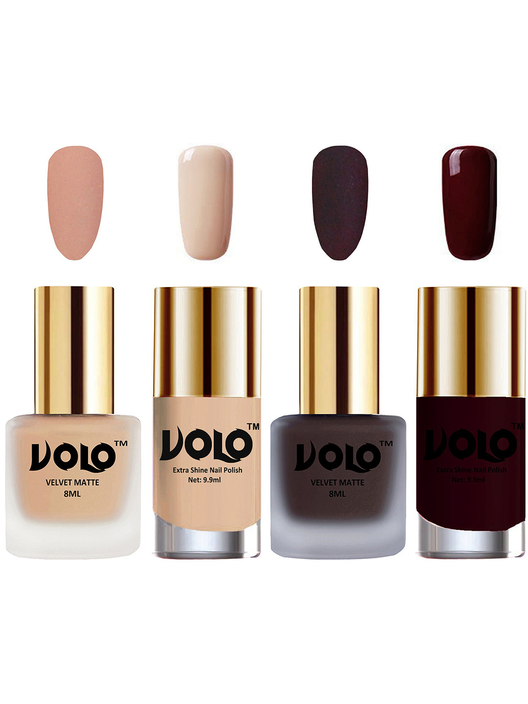 VOLO Set Of 4 Velvet Matte & Extra Shine Nail Polish - 8 ml Each - 28 - 29 - 65 - 44