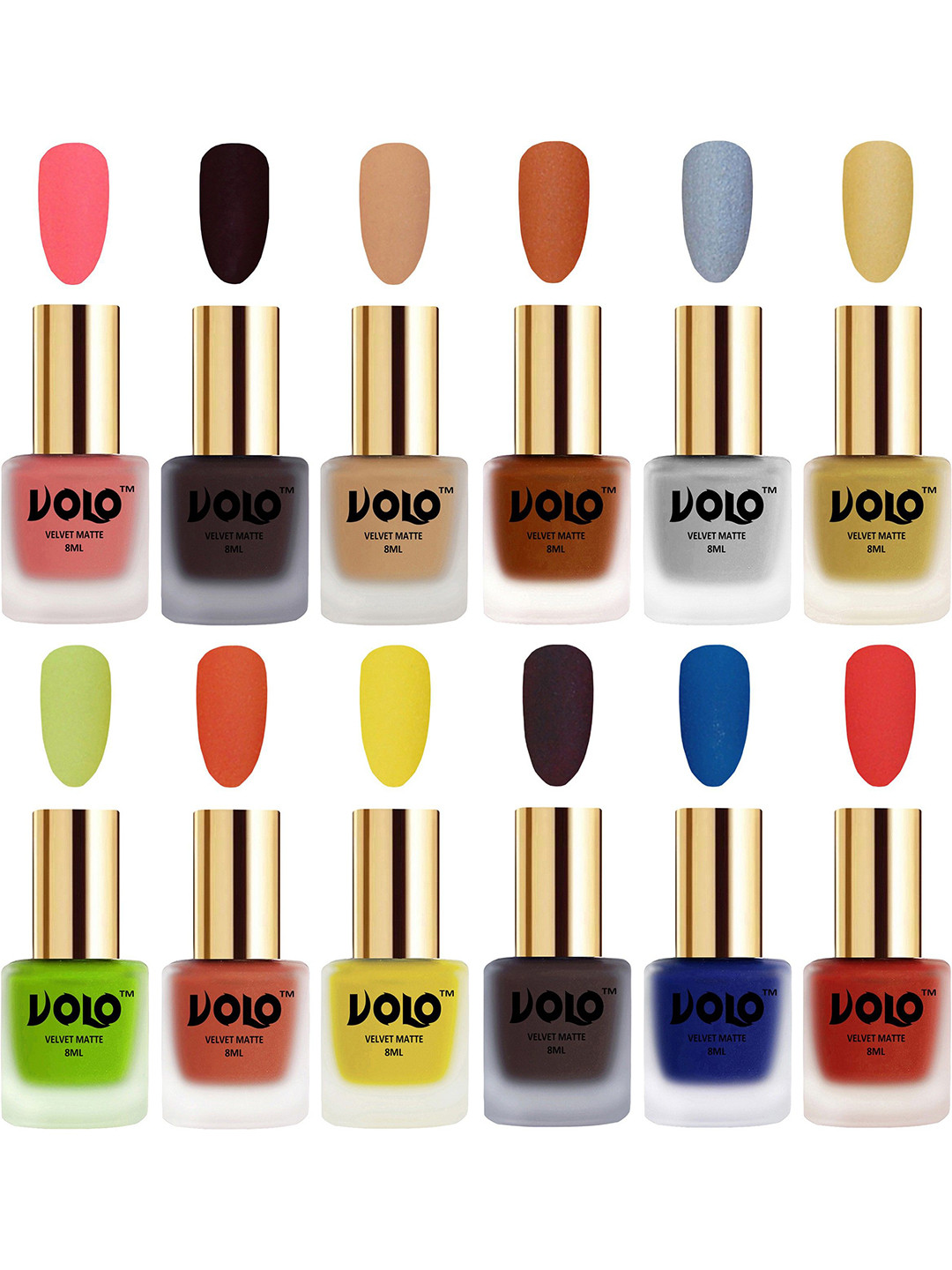 VOLO Set Of 12 Velvet Matte Bold Colors Nail Polish - 8 ml Each